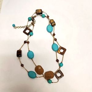 Premier promenade tiger Eye faux Turquoise stationary necklace